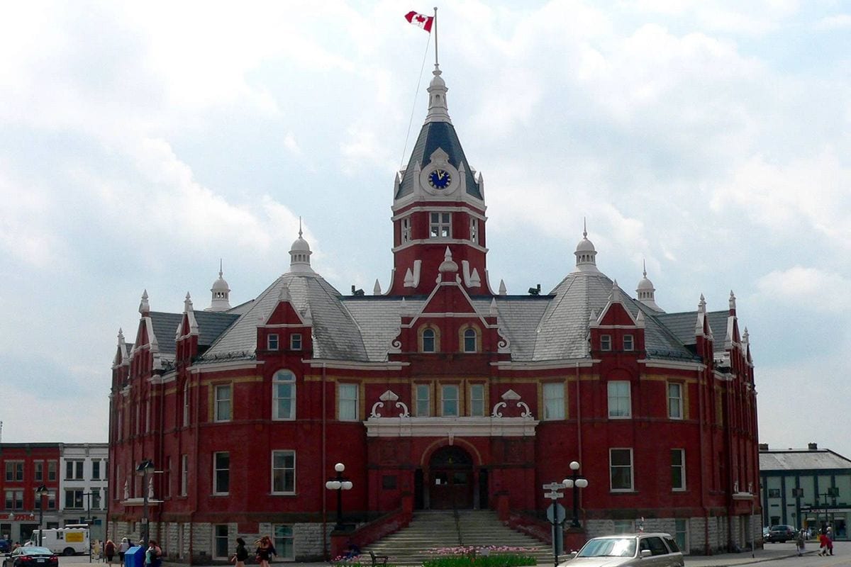 Stratford City Hall and its prominent red-brick clock tower, Stratford, Ontario