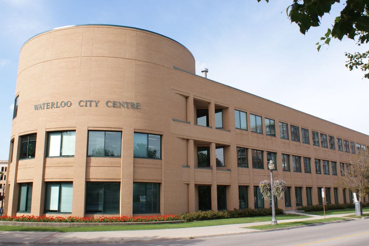 Waterloo City Centre and City Hall with the building name visible, Waterloo, Ontario
