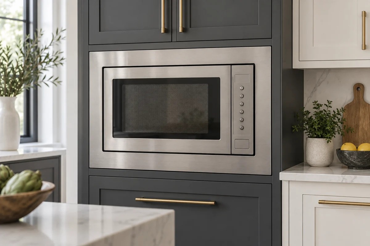 Modern built-in microwave in a fitted kitchen